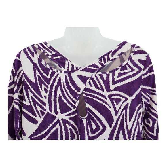 IC by Connie Tunic Top Size Small Purple Crinkle 3/4 Sleeves Lagenlook Geometric - Picture 8 of 10